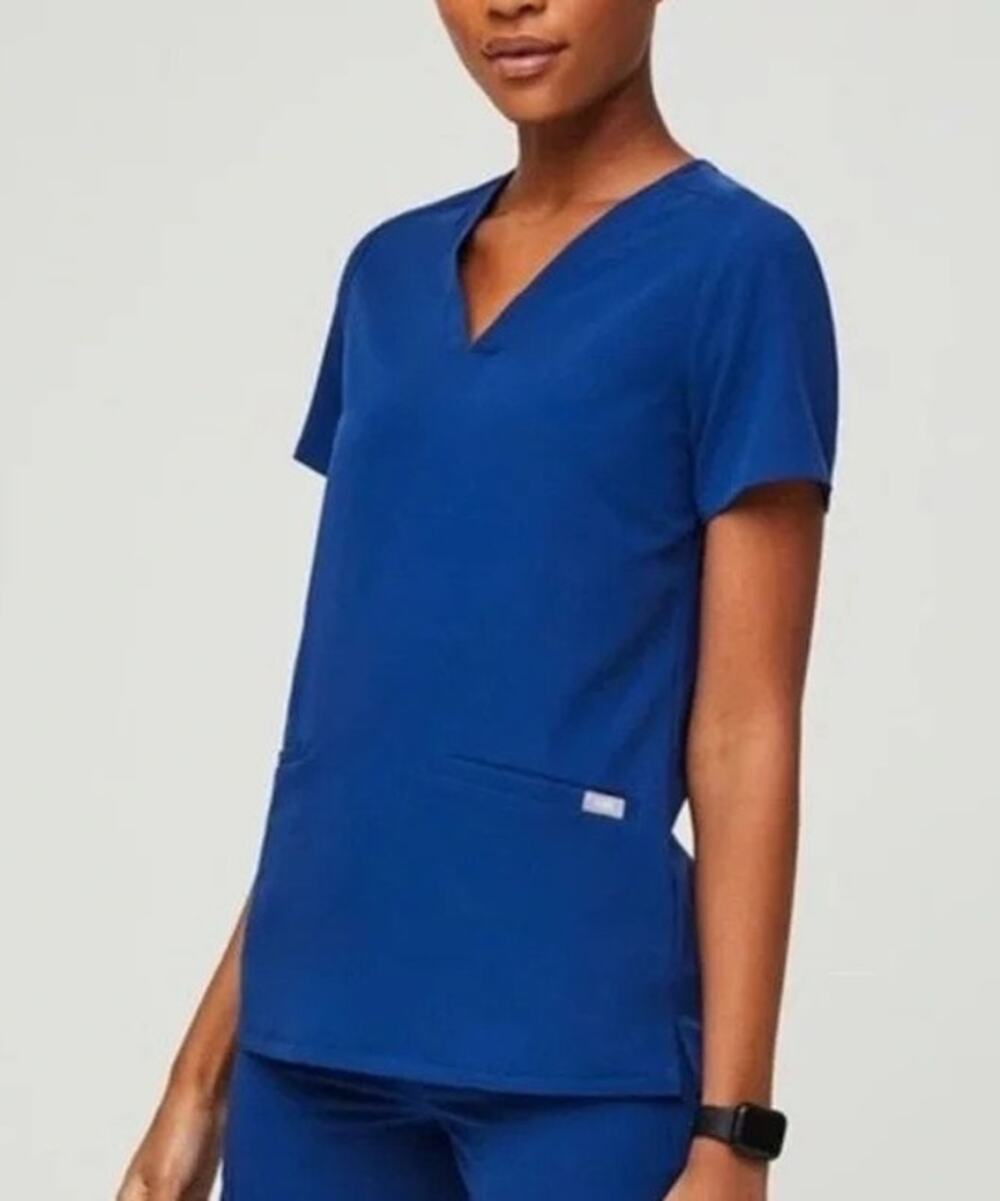 FIGS Womens Casma 3 Pocket Scrub Top XXL Blue Medical Workwear Nurse Uniform